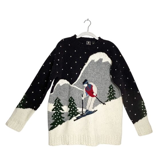 Vintage 90's Maurices Shetland Wool Ski Christmas Winter Crewneck Sweater - Sz M - Picture 1 of 6